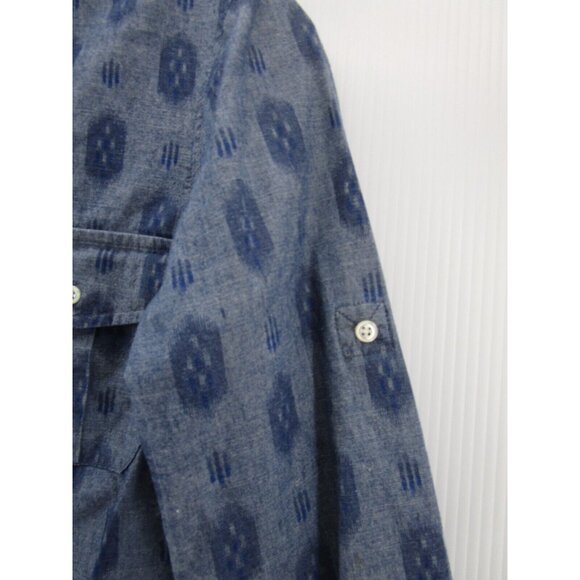 LL Bean Top 0 Signature Shirt Chambray Aztec Button Down Flap Pocket - Picture 3 of 11